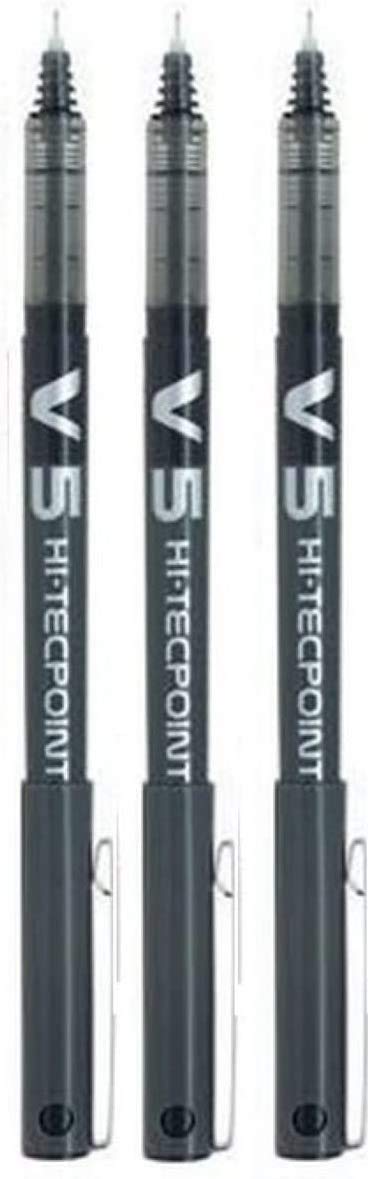 Pilot BX V5 Black Hi-Tecpoint Extra Fine Rollerball Pen 0.5mm Nib Tip 0.3mm Line Width (Pack of 3) - Image 1